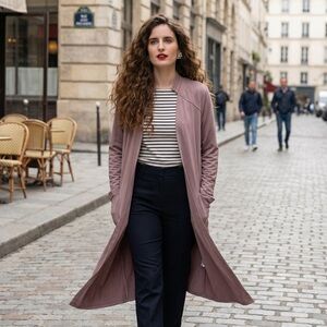 Tribal Jeans Mauve Quilted Shoulder Longline Duster Cardigan Size M